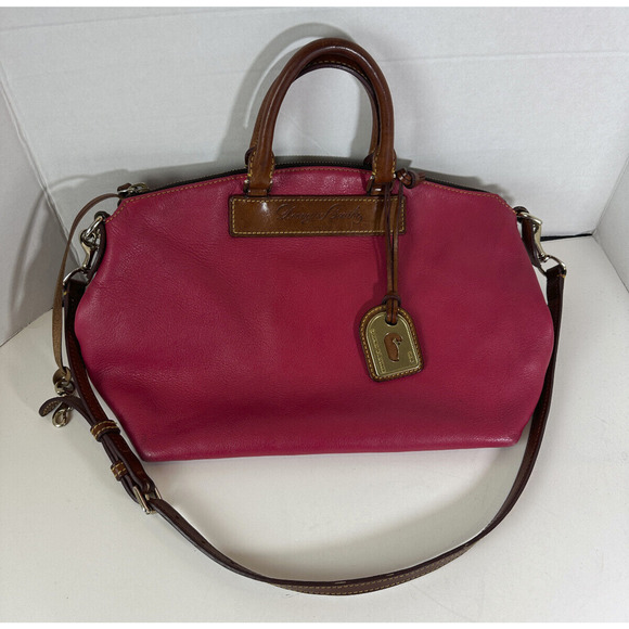 Dooney & Bourke Genuine Florentine Vacchetta Leather Domed Satchel Handbag Purse - Picture 15 of 16